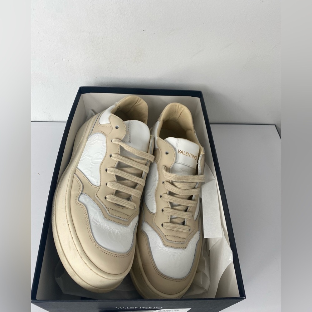 Valentino Designer Beige and White Platform Luxury Sneakers - Picture 4 of 5